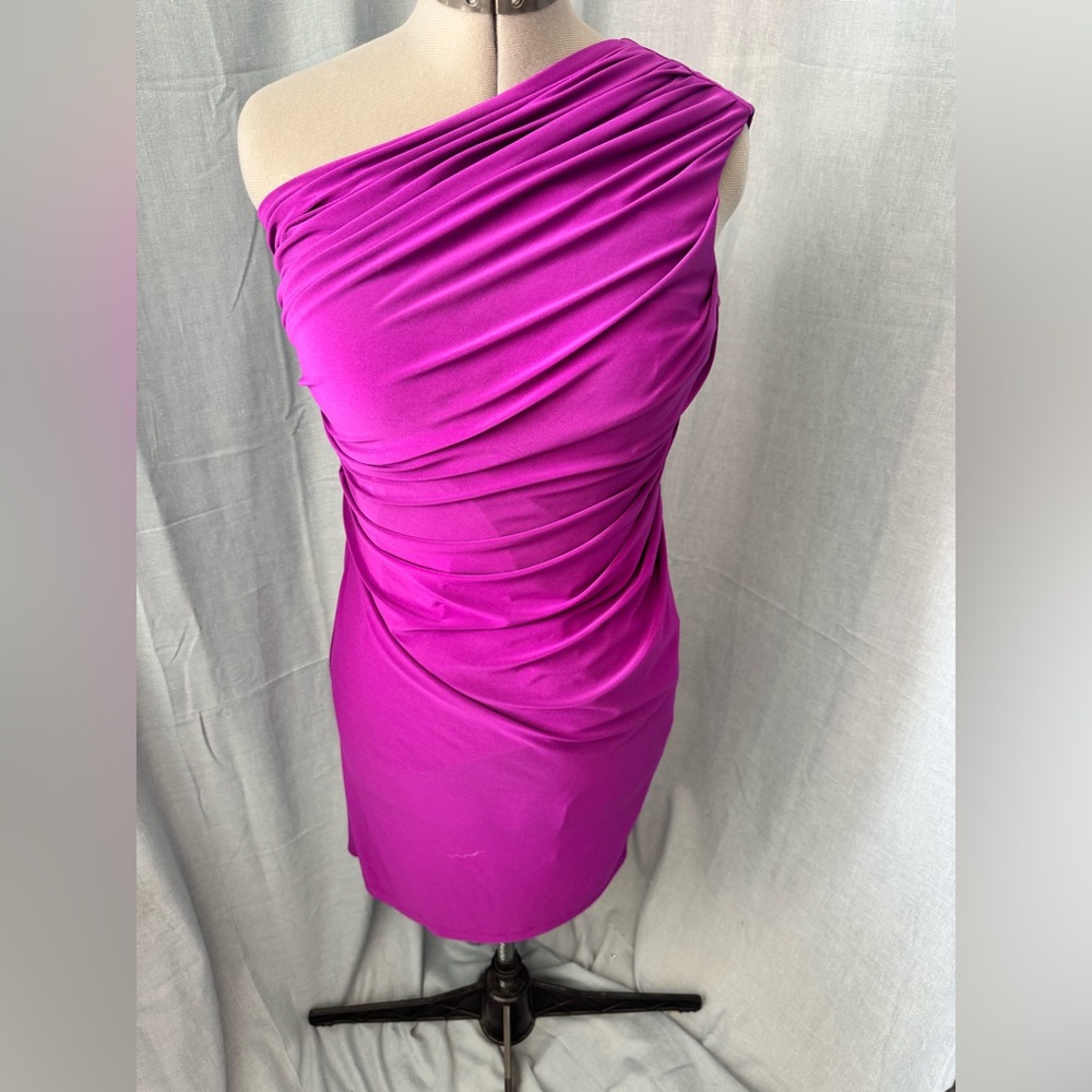 Evan Picone Vibrant Magenta One-Shoulder Dress